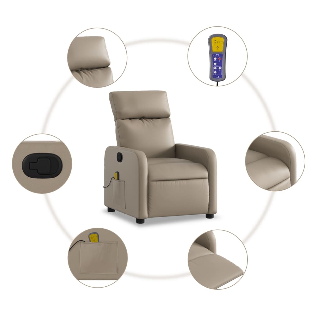 vidaXL Poltrona de massagens reclinável couro artificial cappuccino