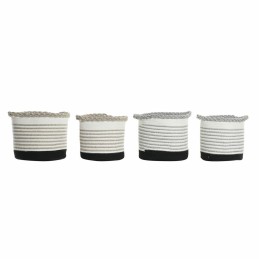 Conjunto de Cestas DKD Home Decor Branco Castanho Preto Cinzento Riscas Boho 30 x 30 x 30 cm Plástico 2 Peças (2 Unidades) (4 pc