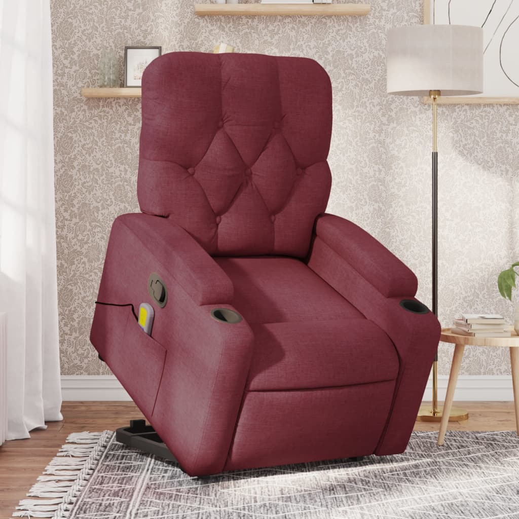 vidaXL Poltrona de massagens reclin. elevatória tecido vermelho tinto