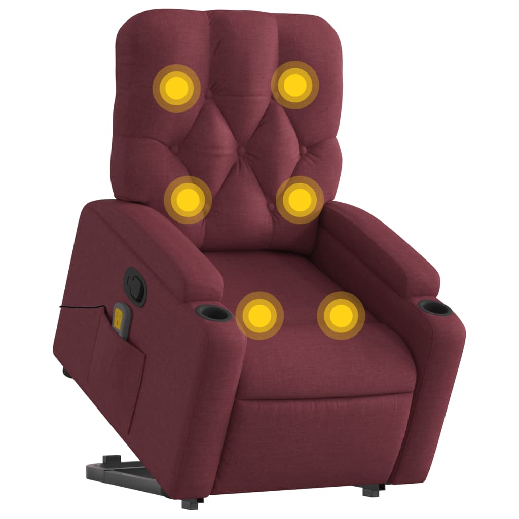 vidaXL Poltrona de massagens reclin. elevatória tecido vermelho tinto