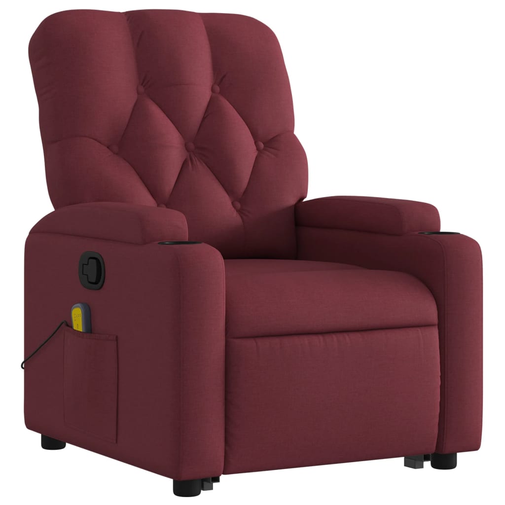 vidaXL Poltrona de massagens reclin. elevatória tecido vermelho tinto