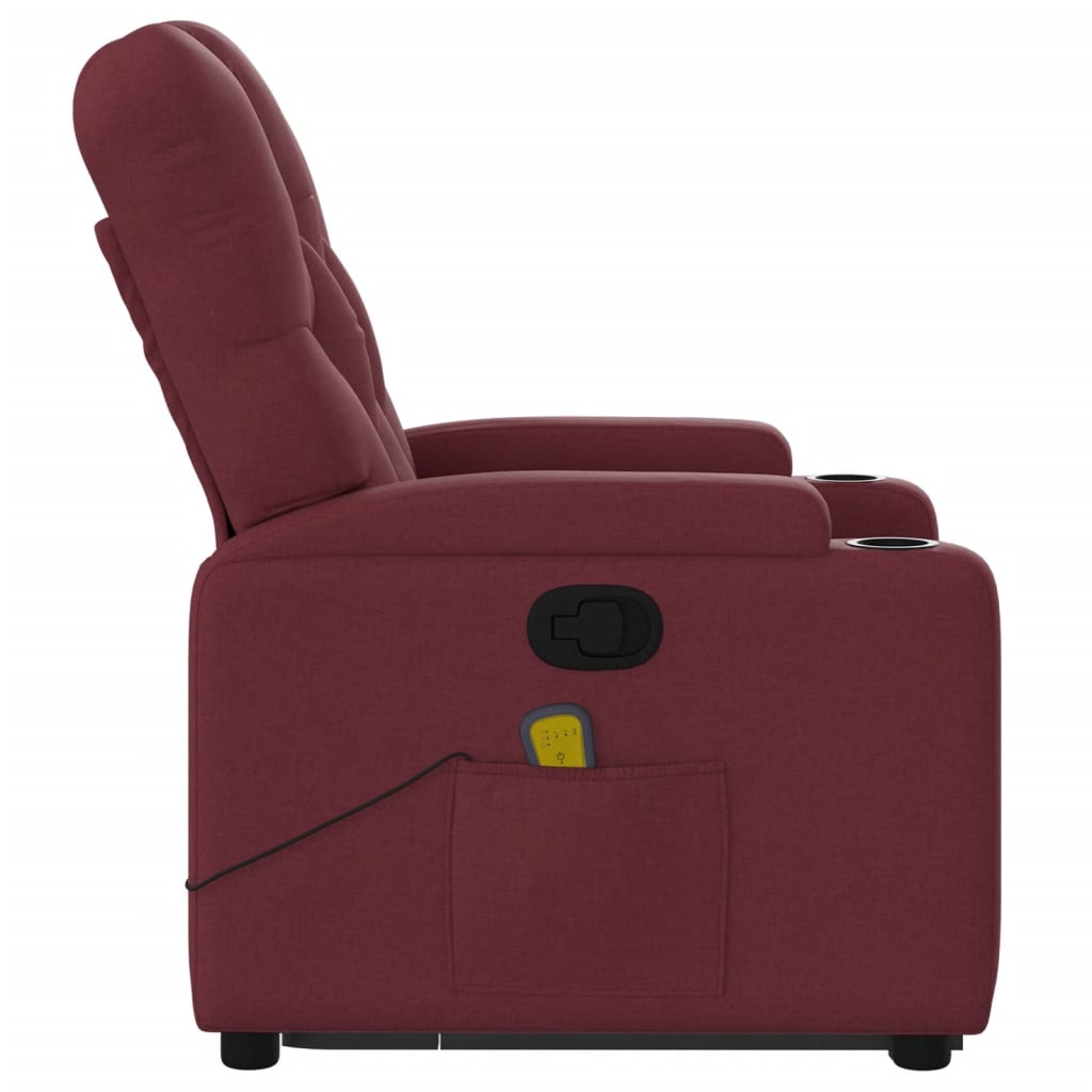 vidaXL Poltrona de massagens reclin. elevatória tecido vermelho tinto