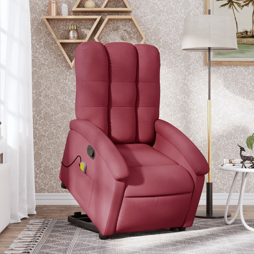 vidaXL Poltrona de massagens reclin. elevatória tecido vermelho tinto