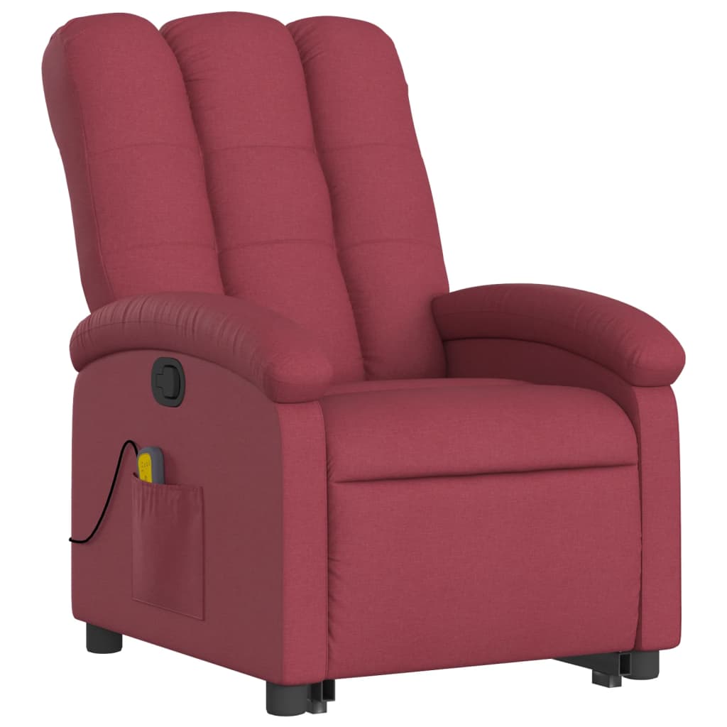 vidaXL Poltrona de massagens reclin. elevatória tecido vermelho tinto