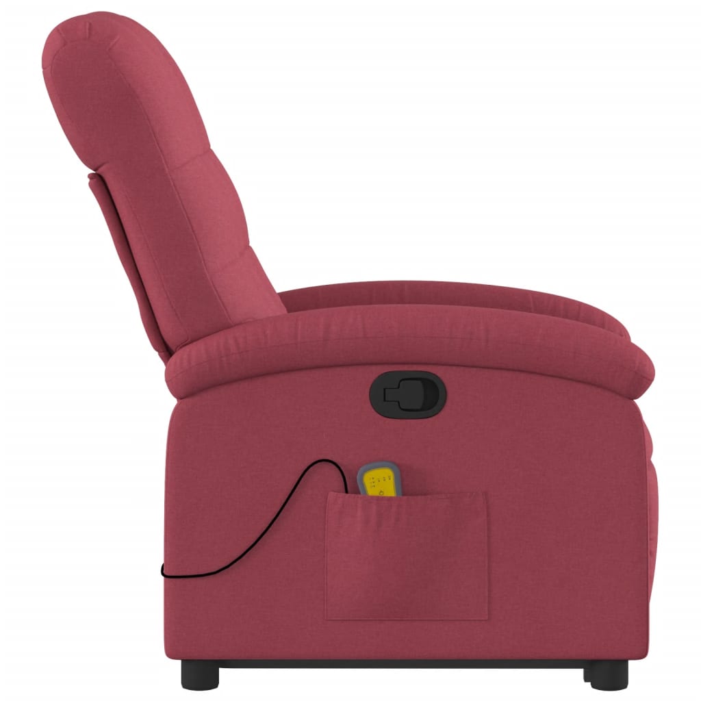 vidaXL Poltrona de massagens reclin. elevatória tecido vermelho tinto