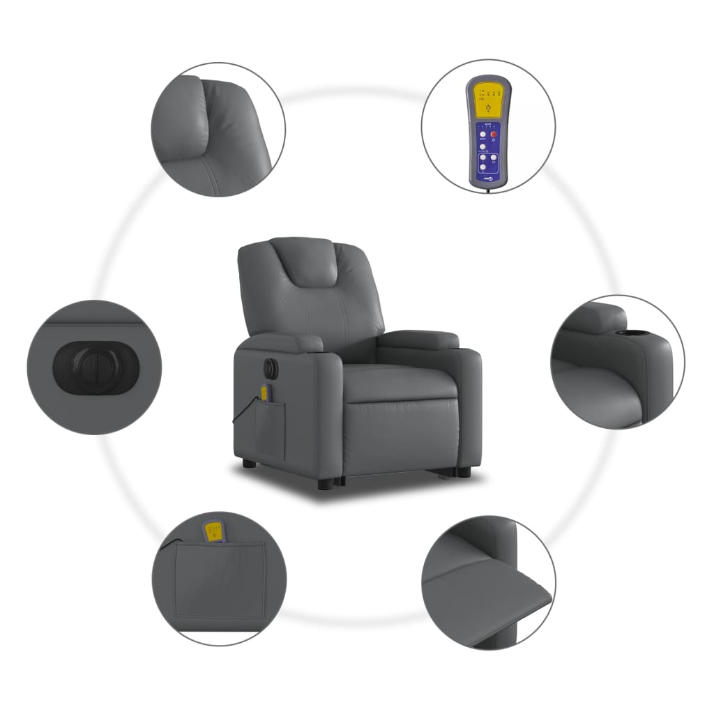 vidaXL Poltrona reclinável elevatória elétrica couro artificial cinza