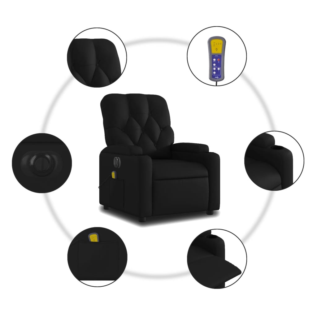 vidaXL Poltrona massagens reclinável elétrica couro artificial preto