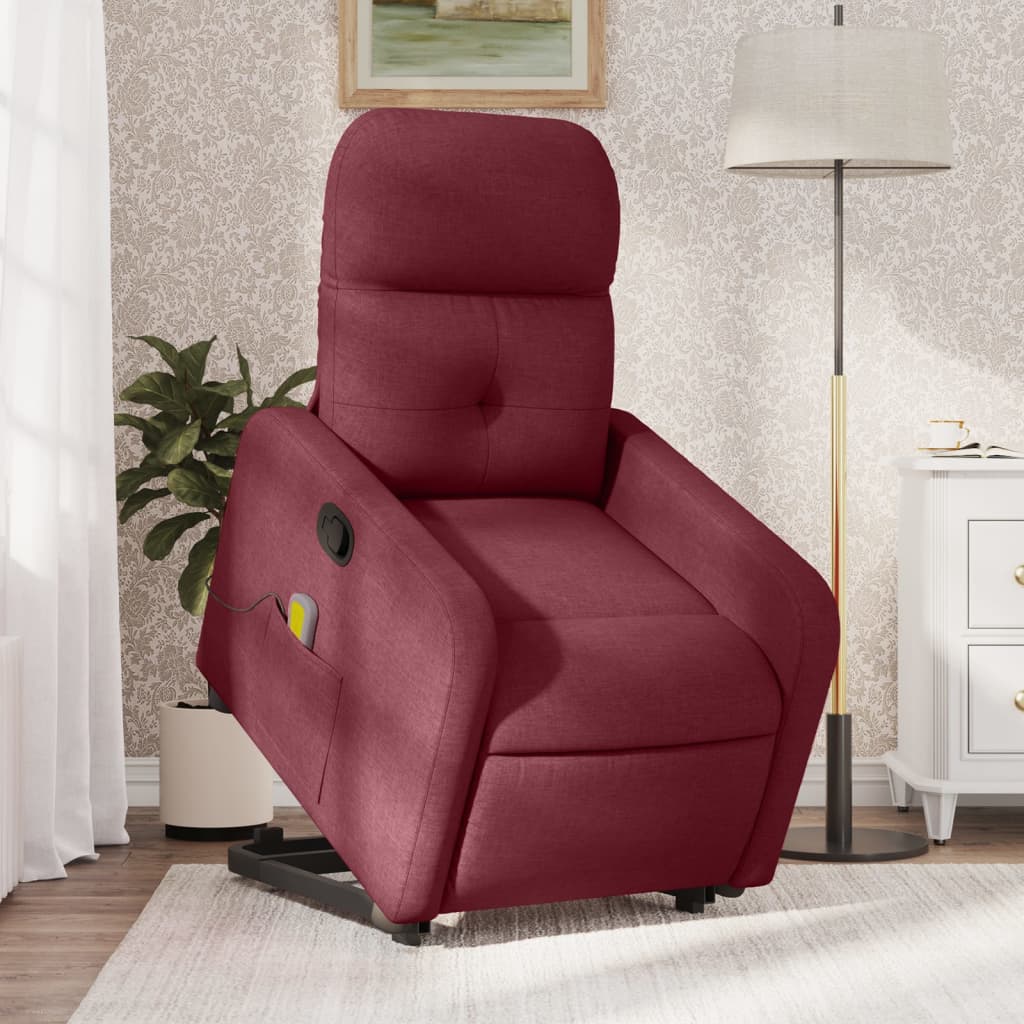 vidaXL Poltrona de massagens reclin. elevatória tecido vermelho tinto