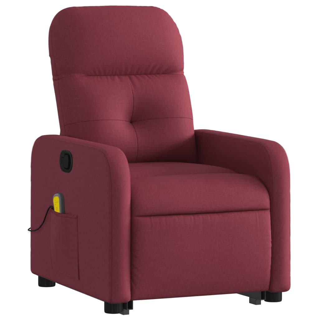 vidaXL Poltrona de massagens reclin. elevatória tecido vermelho tinto