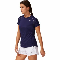 Camisola de Manga Curta Mulher Asics Court Piping Azul