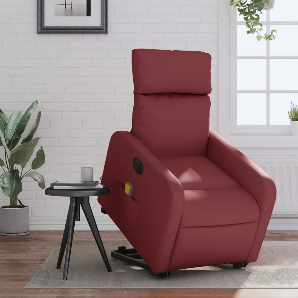 vidaXL Poltrona reclin. elevatória elétrica couro artif vermelho-tinto