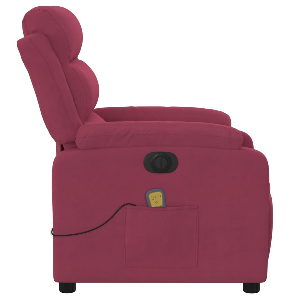 vidaXL Poltrona de massagens reclinável elétrica veludo vermelho tinto