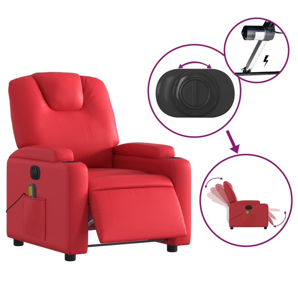 vidaXL Poltrona massagens reclinável elétrica couro artif. vermelho