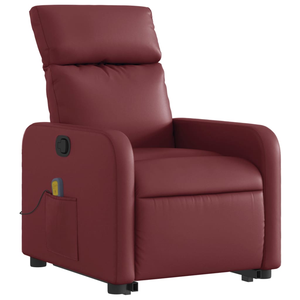 vidaXL Poltrona massagens reclinável couro artificial vermelho tinto