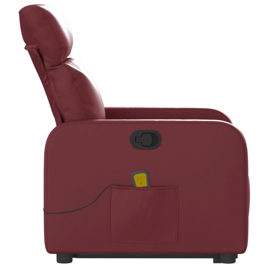 vidaXL Poltrona massagens reclinável couro artificial vermelho tinto