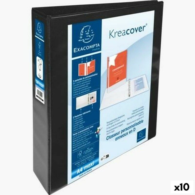 Exacompta|Pasta com argolas Exacompta Kreacover Preto A4+ Personalizável (10 Unidades) Exacompta|Pasta com argolas Exacompta Kreacover Preto A4+ Personalizável (10 Unidades)