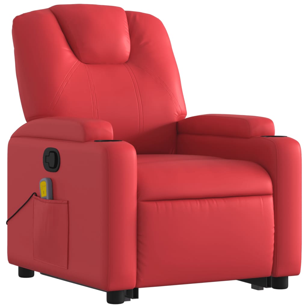 vidaXL Poltrona massagens reclinável elevatória couro artif. vermelho