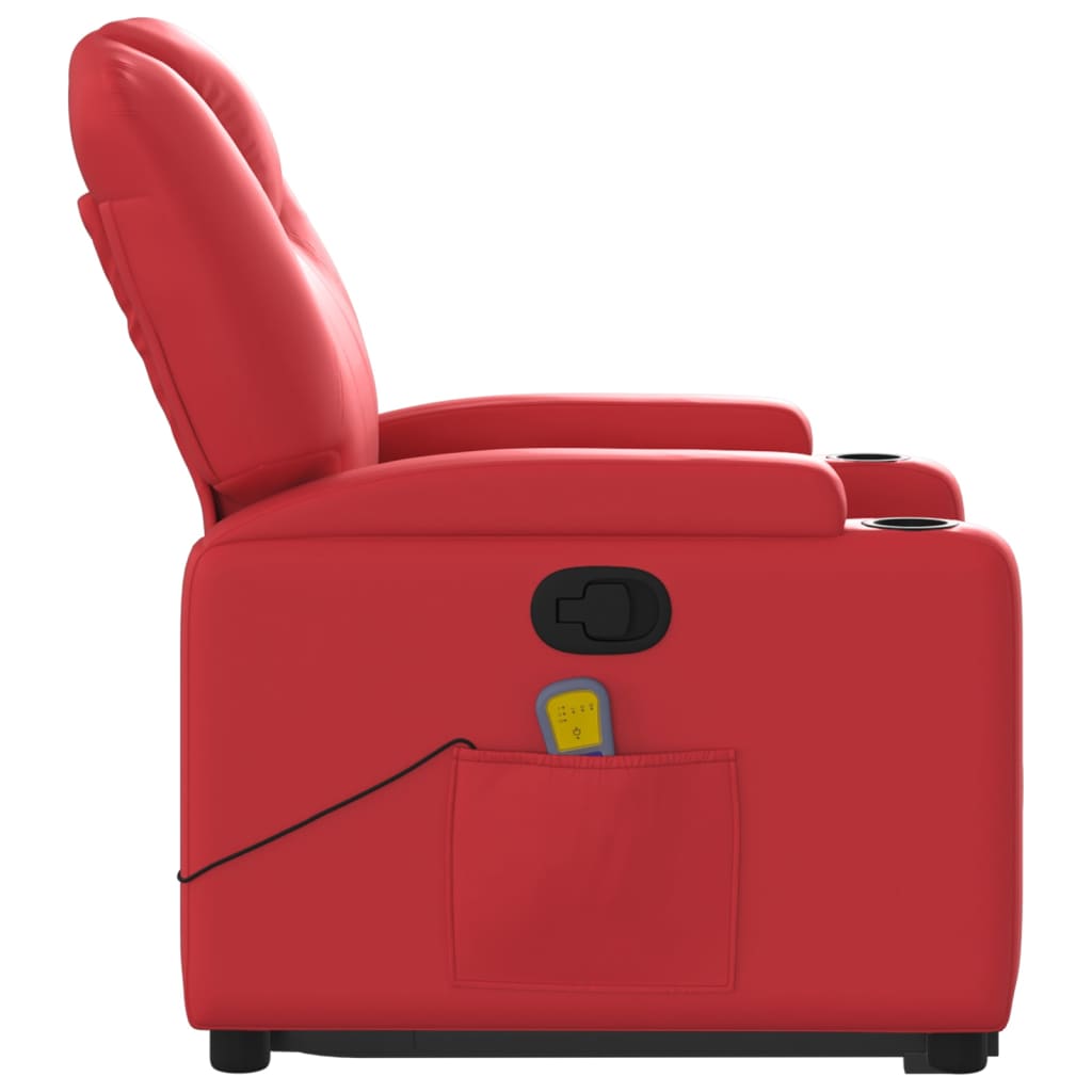 vidaXL Poltrona massagens reclinável elevatória couro artif. vermelho