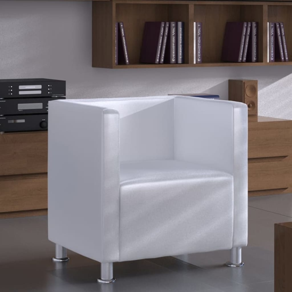 vidaXL Poltrona em forma de cubo couro artificial branco