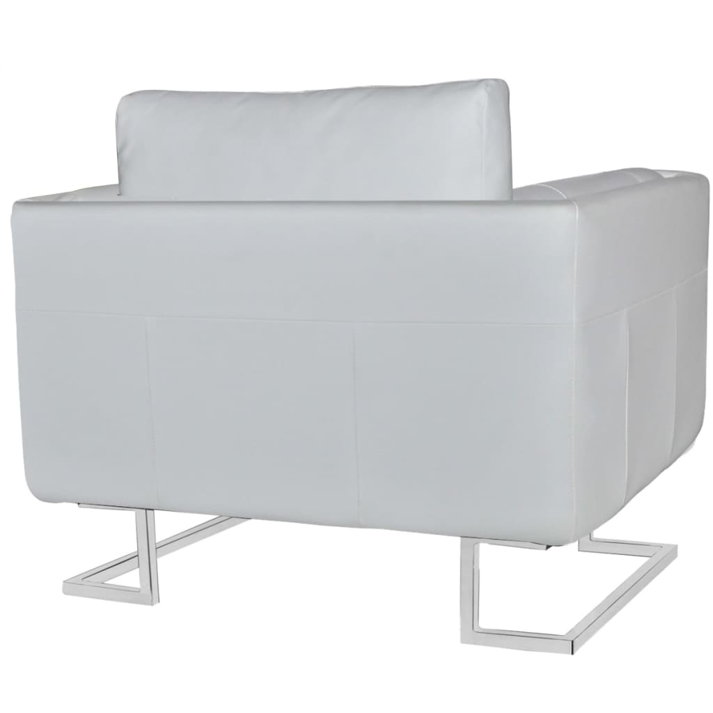 vidaXL Poltrona cubo com pés cromados couro artificial branco