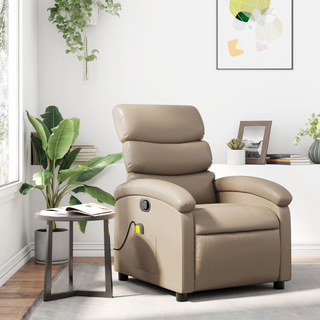 vidaXL Poltrona de massagens reclinável couro artificial cappuccino