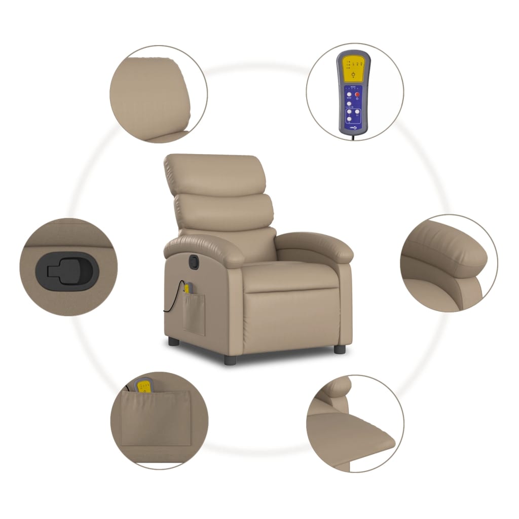 vidaXL Poltrona de massagens reclinável couro artificial cappuccino