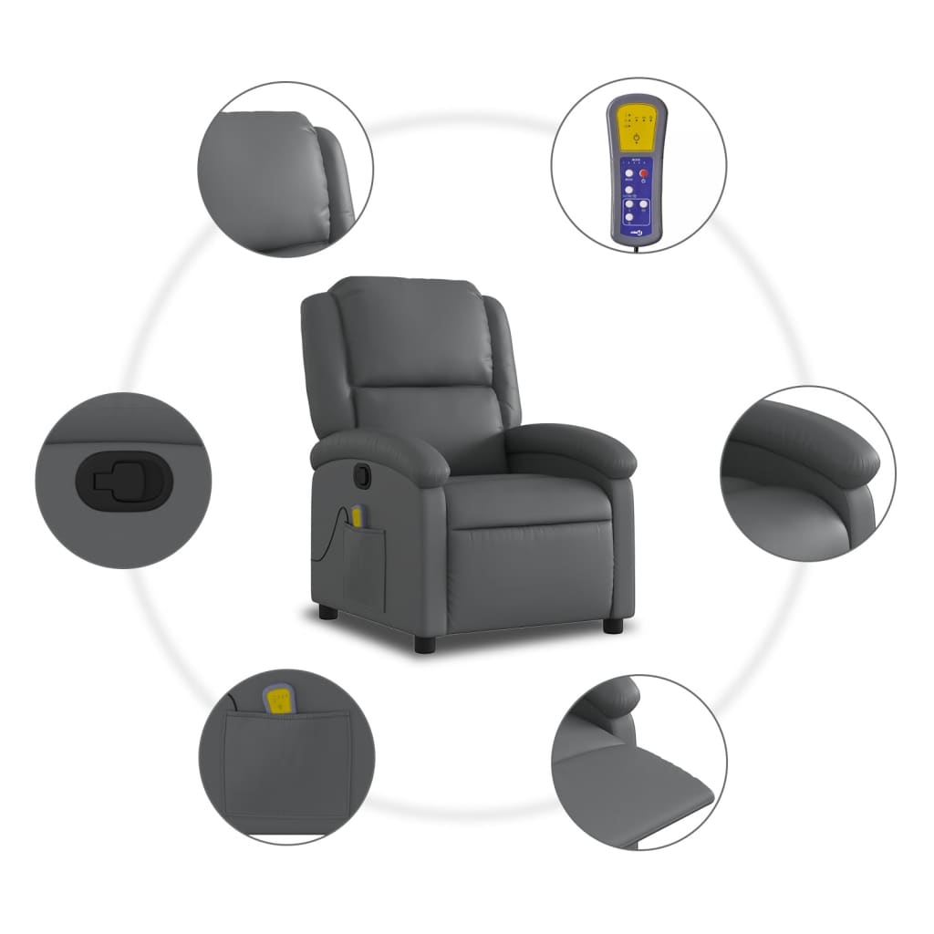 vidaXL Poltrona de massagens reclinável couro artificial cinzento