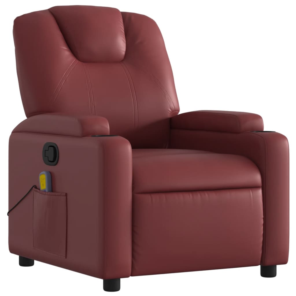 vidaXL Poltrona massagens reclinável couro artificial vermelho tinto