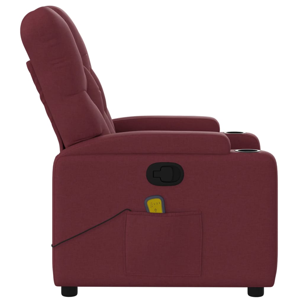 vidaXL Poltrona de massagens reclinável tecido vermelho tinto