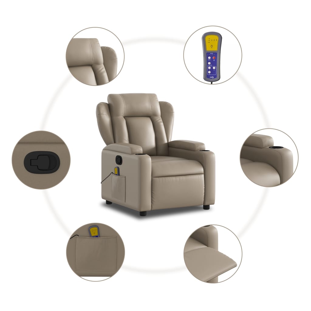 vidaXL Poltrona de massagens reclinável couro artificial cappuccino