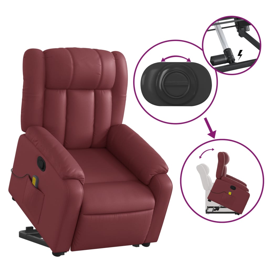 vidaXL Poltrona massagens reclinável couro artificial vermelho tinto