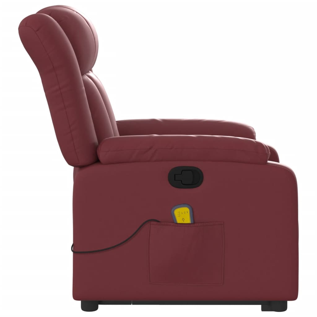 vidaXL Poltrona massagens reclinável couro artificial vermelho tinto