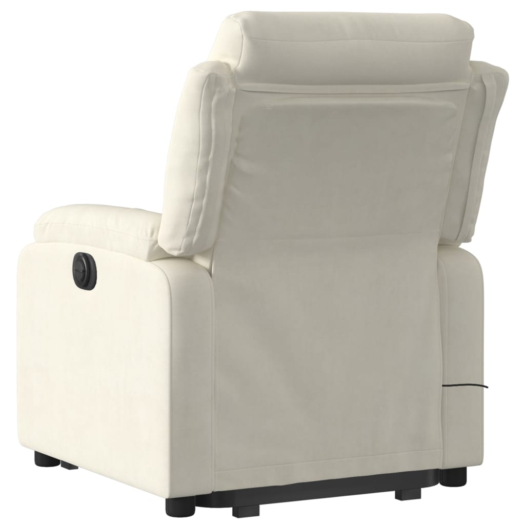 vidaXL Poltrona elevatória de massagens veludo cor creme