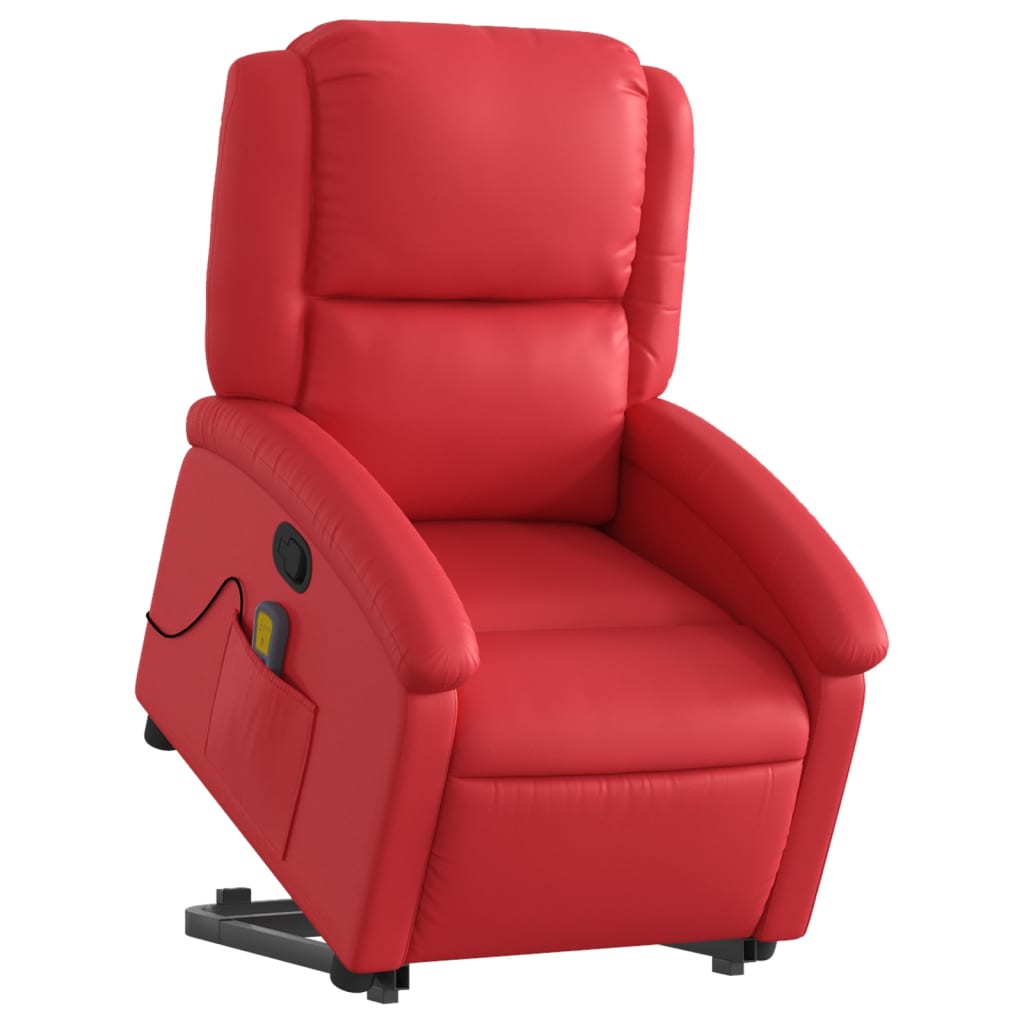 vidaXL Poltrona massagens reclinável elevatória couro artif. vermelho