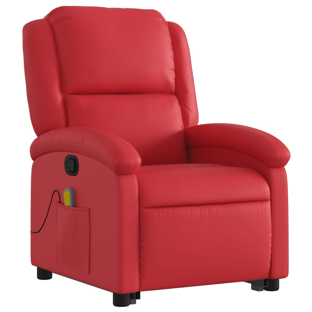 vidaXL Poltrona massagens reclinável elevatória couro artif. vermelho