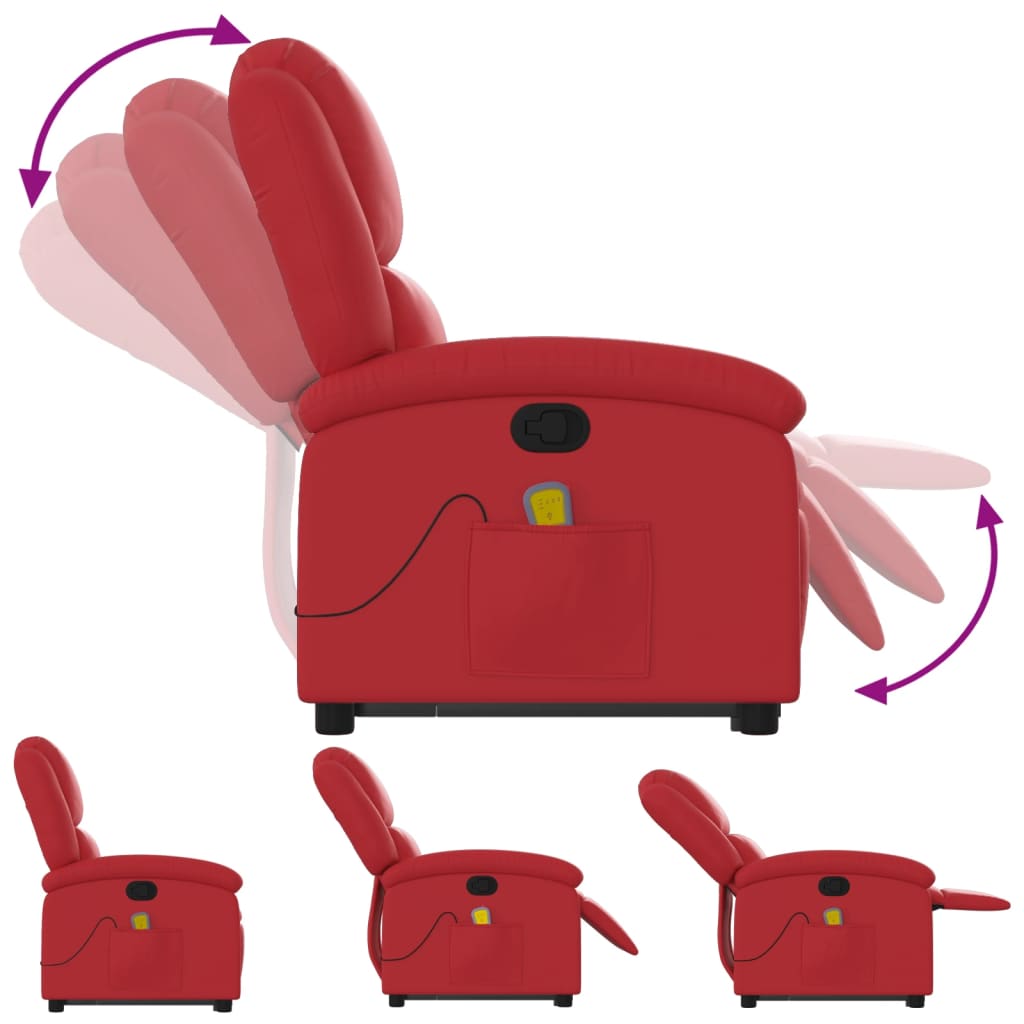 vidaXL Poltrona massagens reclinável elevatória couro artif. vermelho