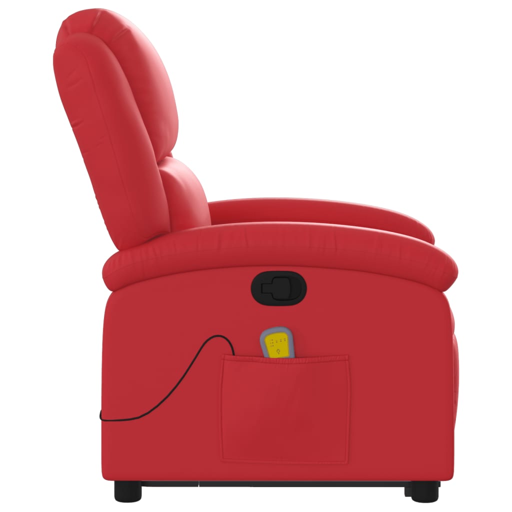 vidaXL Poltrona massagens reclinável elevatória couro artif. vermelho