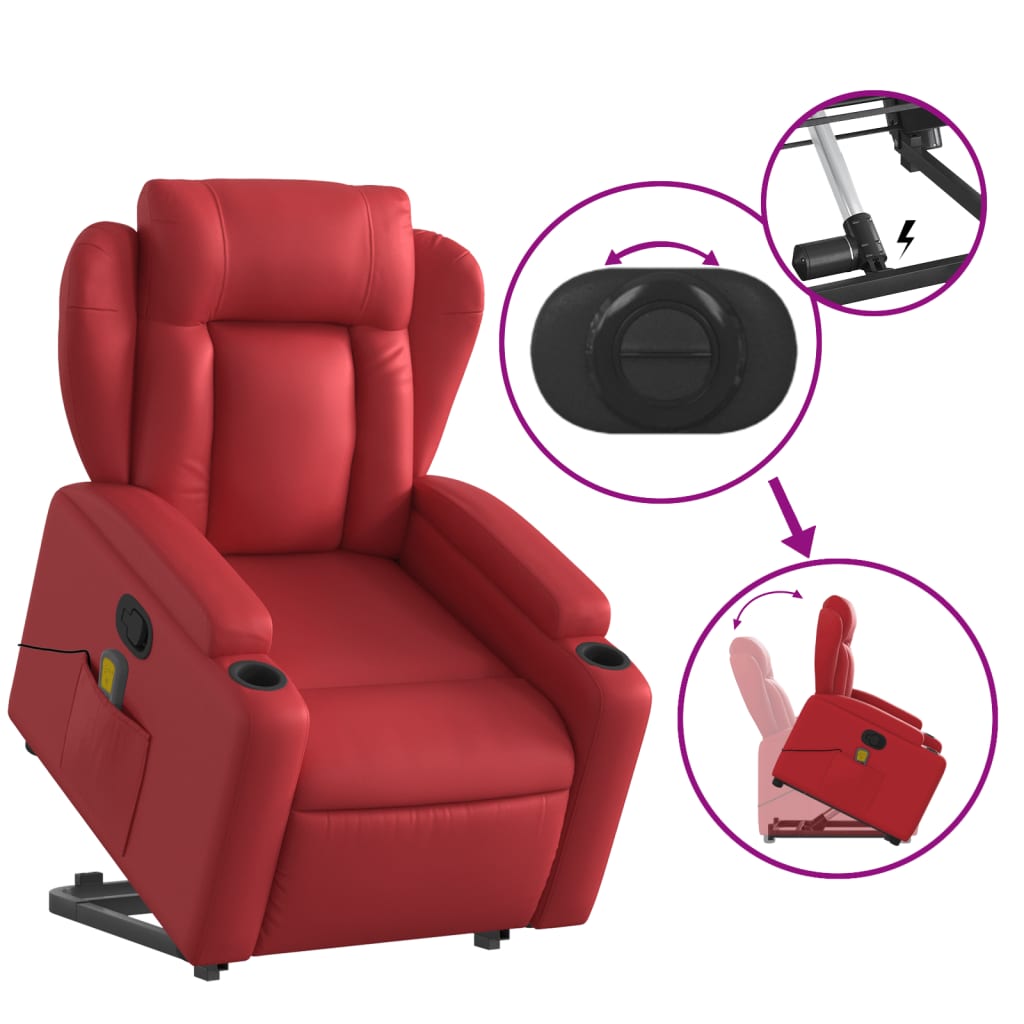 vidaXL Poltrona massagens reclinável elevatória couro artif. vermelho