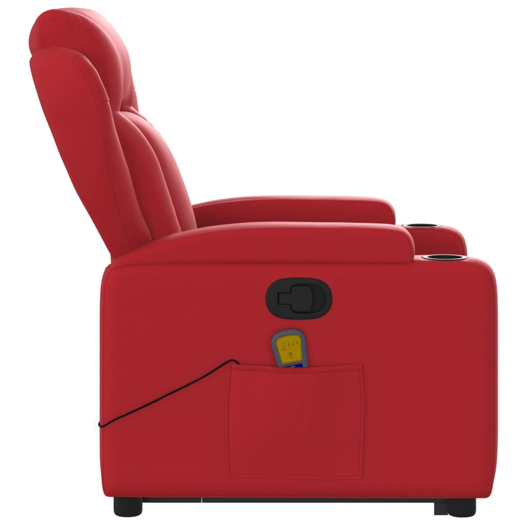 vidaXL Poltrona massagens reclinável elevatória couro artif. vermelho