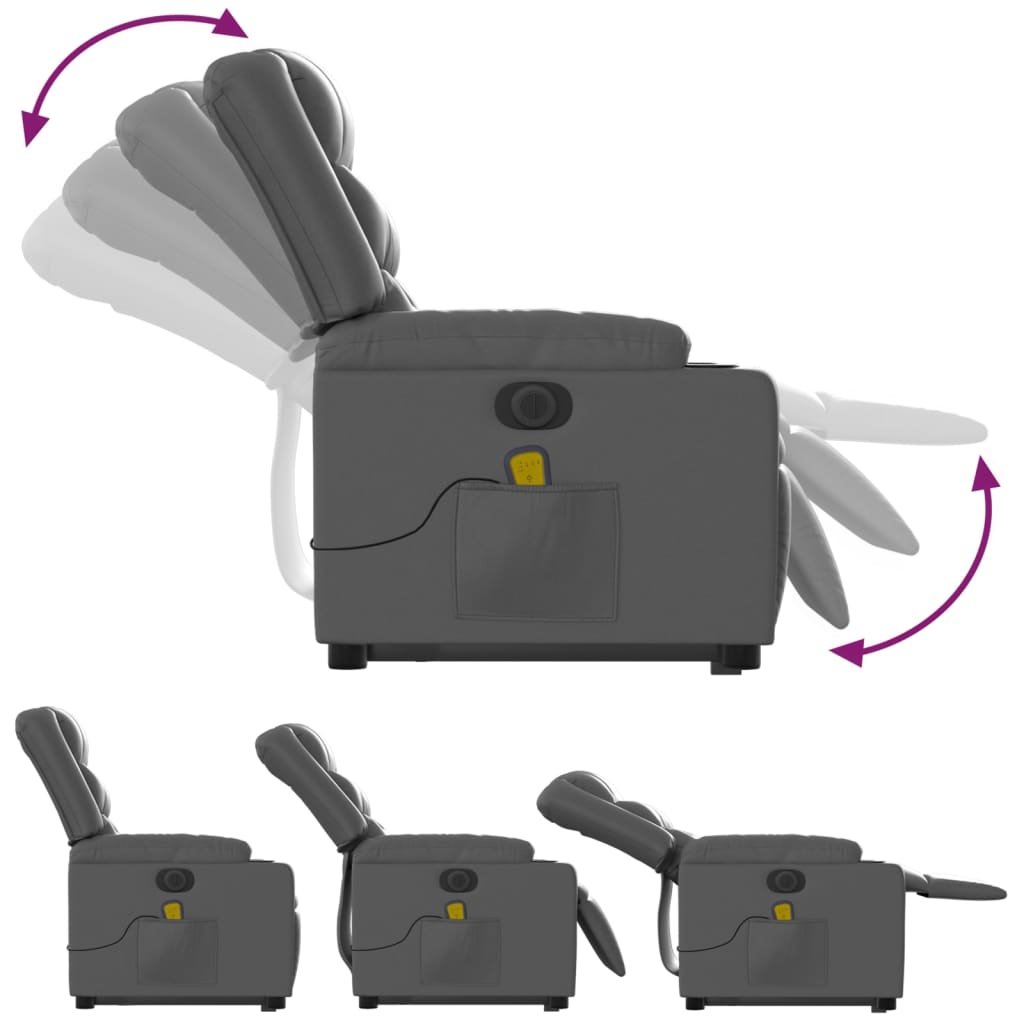 vidaXL Poltrona reclinável elevatória elétrica couro artificial cinza