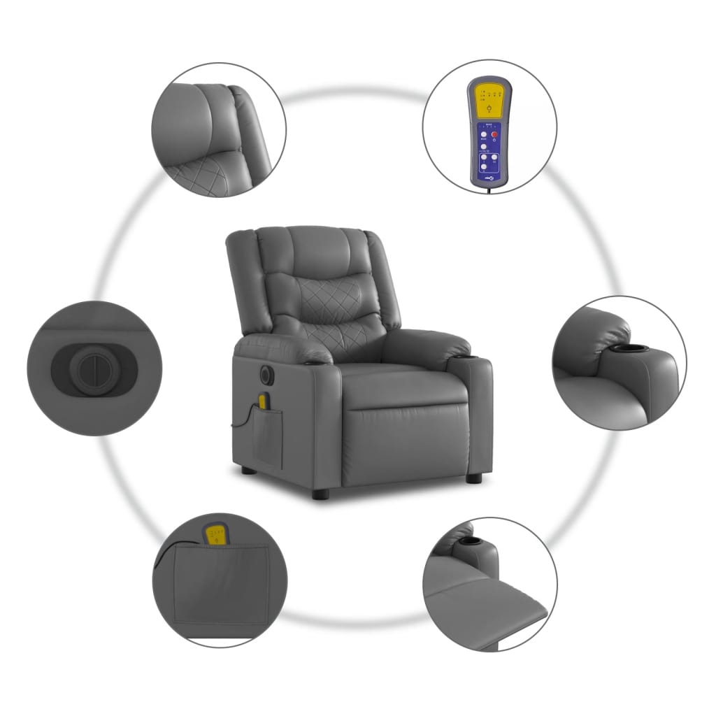 vidaXL Poltrona reclinável elevatória elétrica couro artificial cinza