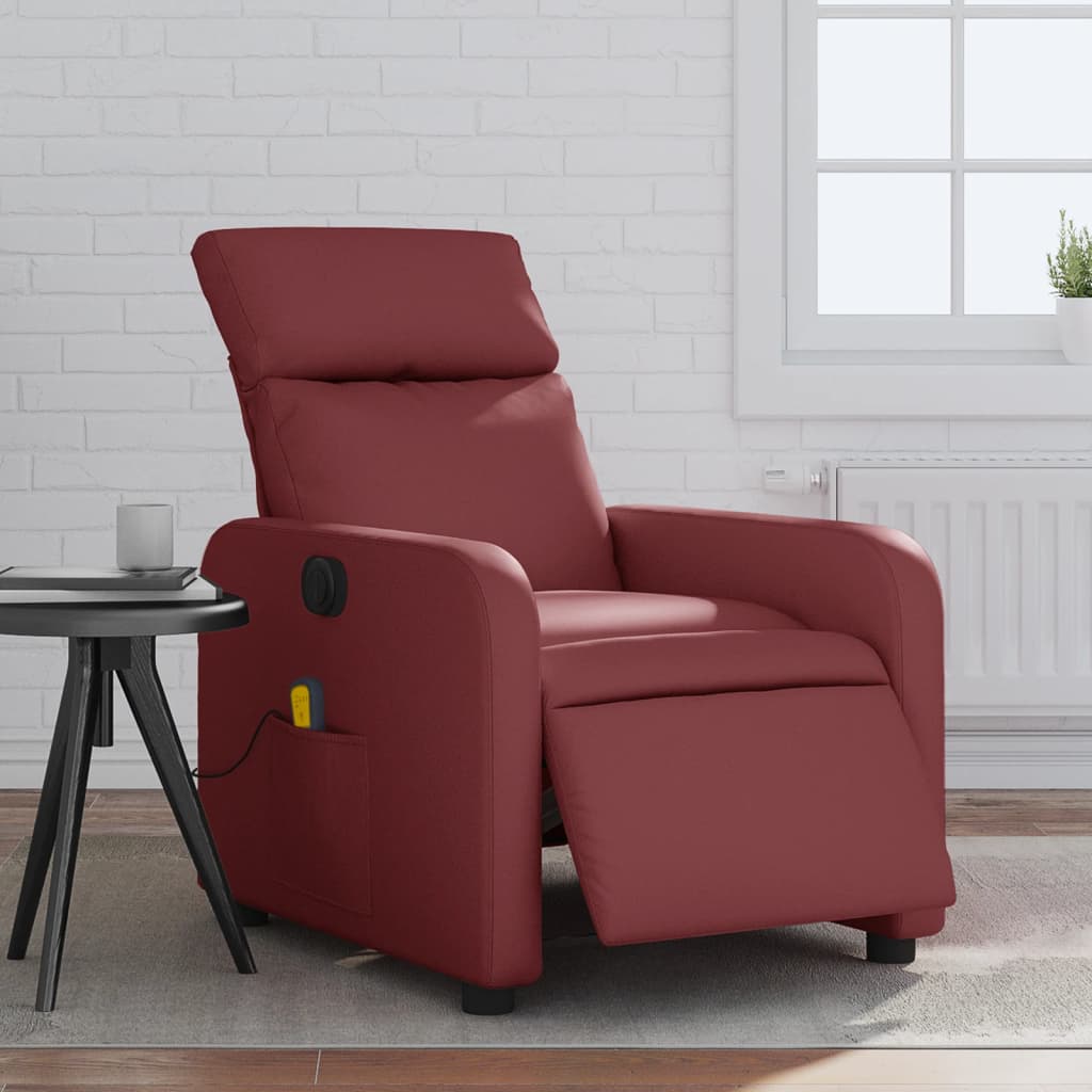 vidaXL Poltrona massagens reclin. elétrica couro artif. vermelho-tinto