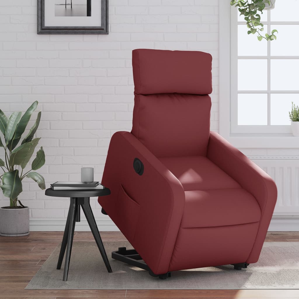 vidaXL Poltrona reclin. elevatória elétrica couro artif vermelho-tinto