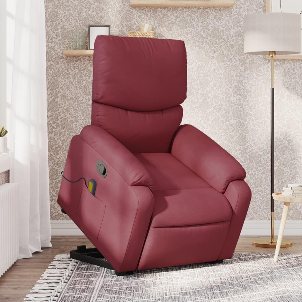 vidaXL Poltrona de massagens reclin. elevatória tecido vermelho tinto