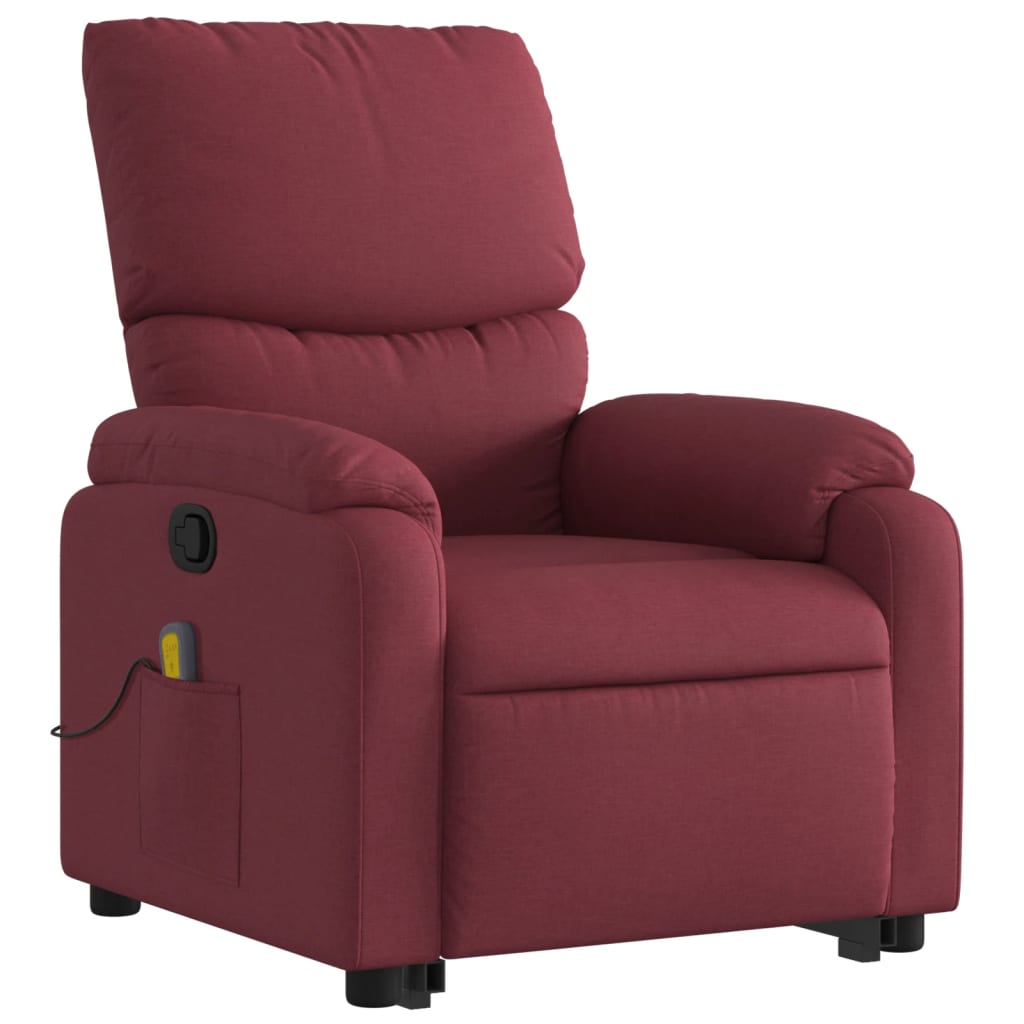 vidaXL Poltrona de massagens reclin. elevatória tecido vermelho tinto