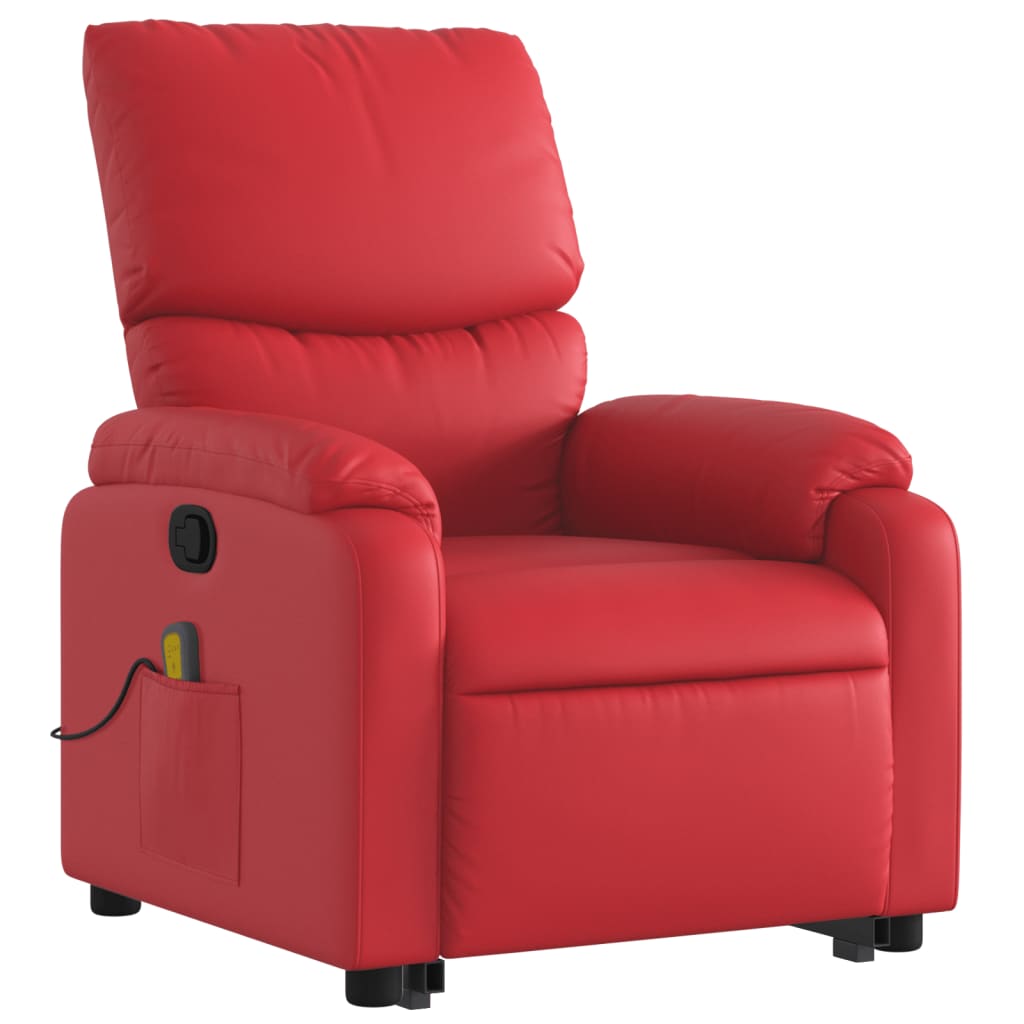 vidaXL Poltrona massagens reclinável elevatória couro artif. vermelho