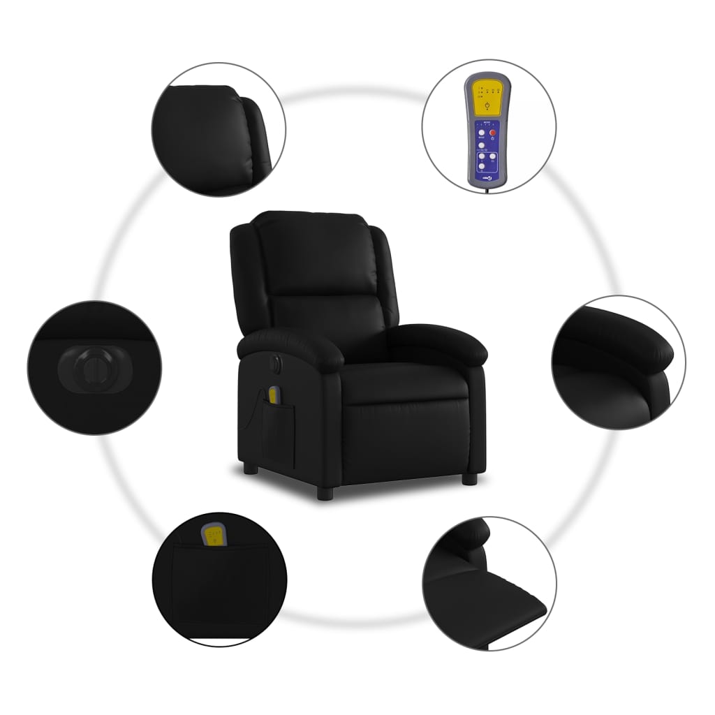 vidaXL Poltrona massagens reclinável elétrica couro artificial preto