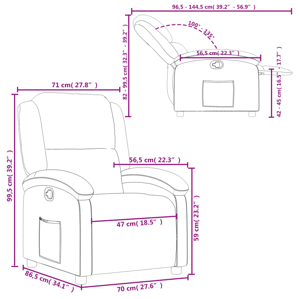 vidaXL Poltrona reclinável couro artificial cor creme