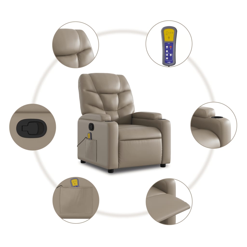 vidaXL Poltrona de massagens reclinável couro artificial cappuccino