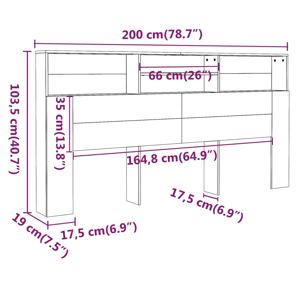 vidaXL Armário de cabeceira 200x19x103,5 cm cinzento cimento